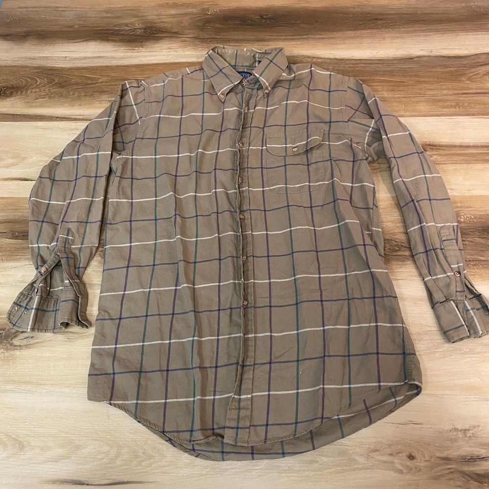 Vintage Lands' End Flannel Shirt Mens Medium Plaid Button Down Shirt Long Sleeve